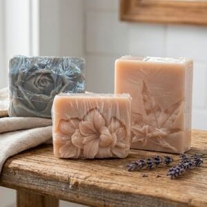 Handmade Floral & Leaf Carved Soap Trio - Artisan Goat Soap